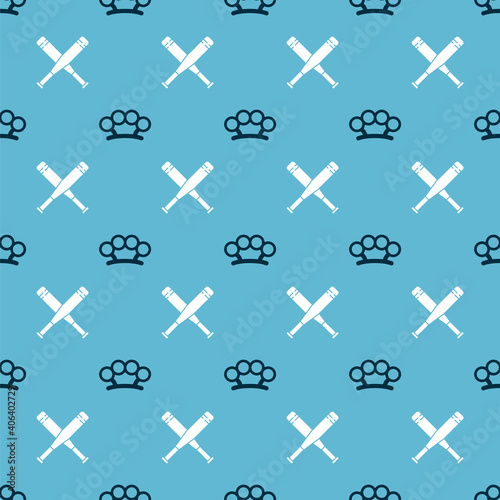 Set Brass knuckles and Crossed baseball bat on seamless pattern. Vector.