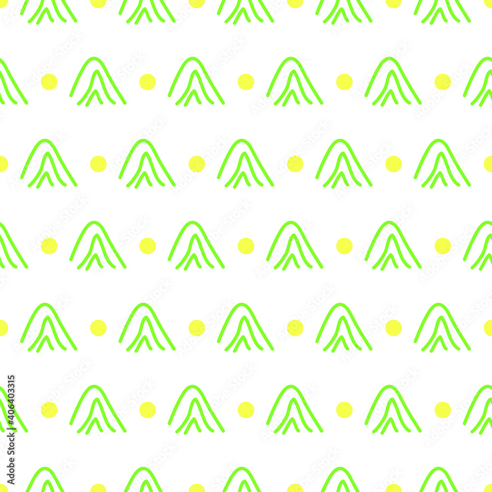 yellow polka dots and triangles abstract seamless repeat pattern