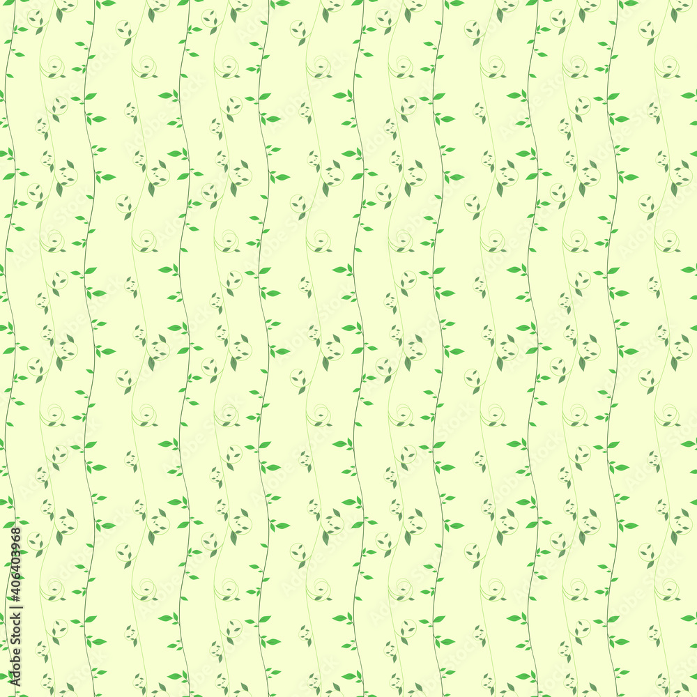 ツタと緑の葉っぱシームレスパターン背景素材(小さめ)
