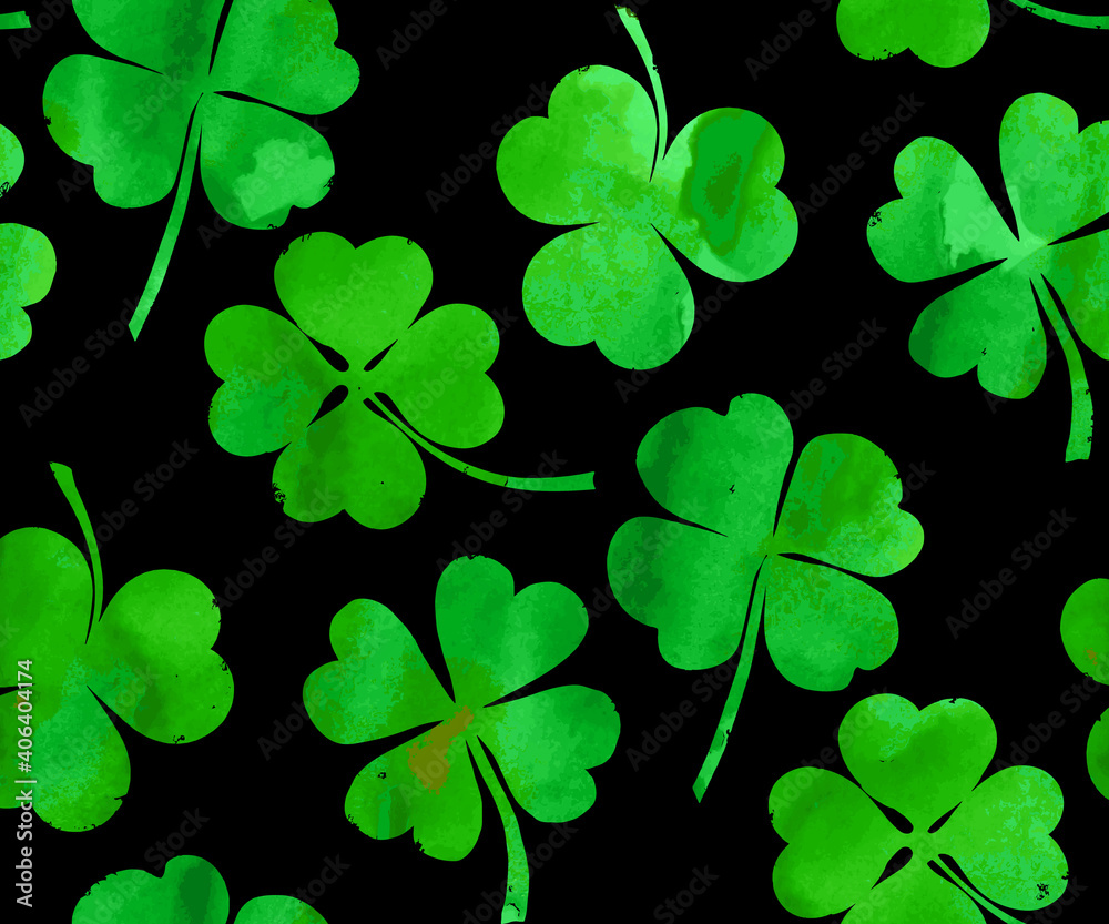 Seamless pattern of aquarelle clover.