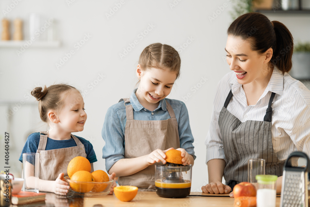 Happy family in the kitchen.