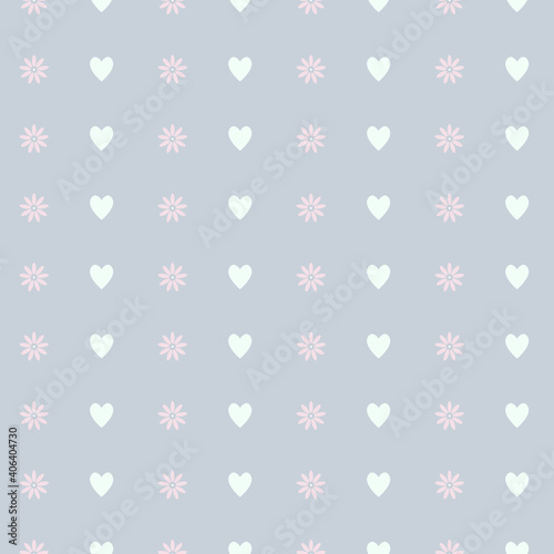 Seamless children's pattern, in soft colors ,with pictures of flowers and hearts