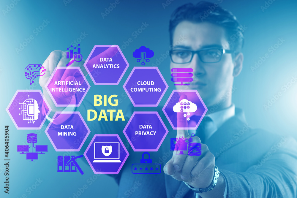 Big data concept with businessman pressing virtual button