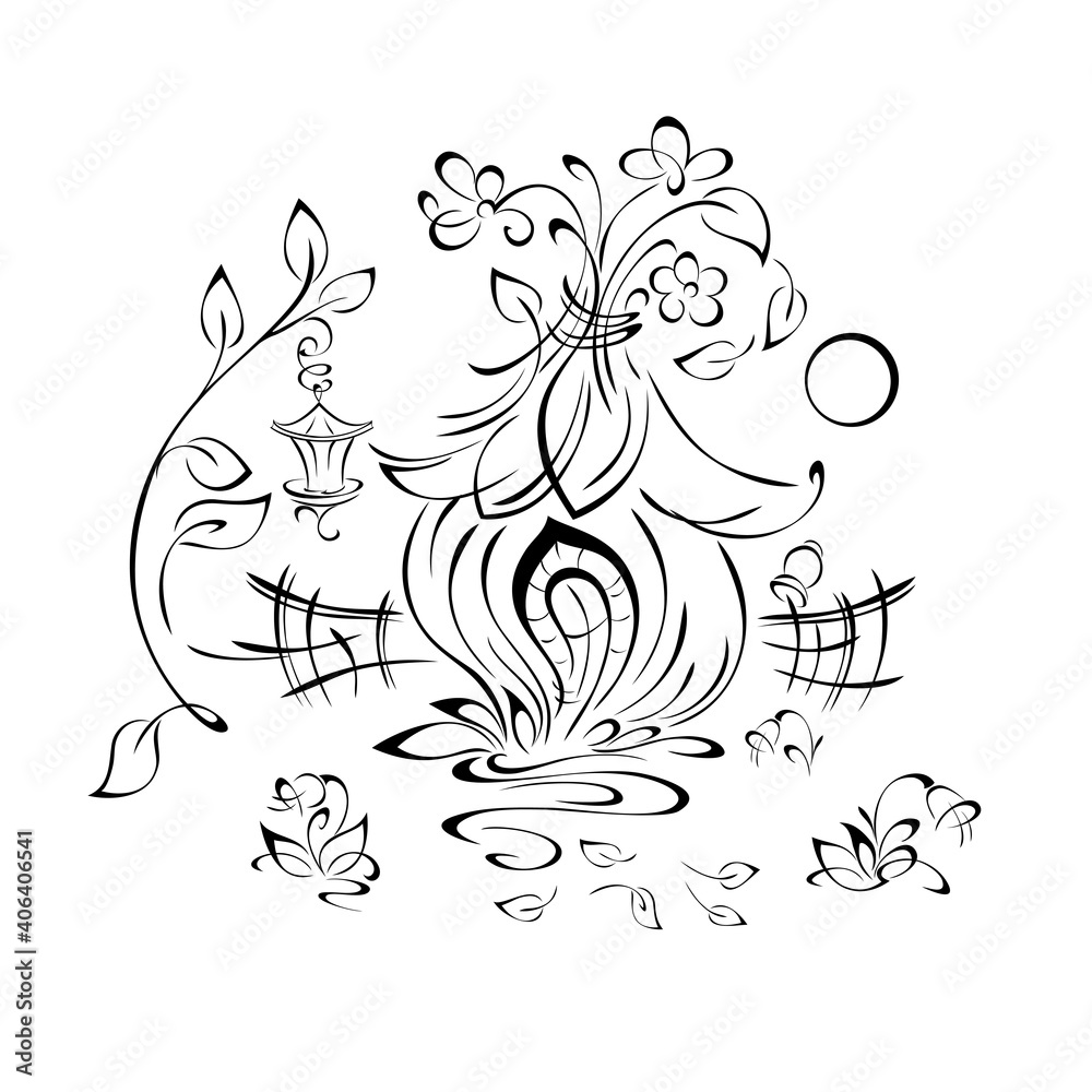 cartoon 8. a small fairy-tale house with flowers on the roof, with a small garden, with a fence and a lantern cartoon 8. a small fairy-tale house with flowers on the roof, with a small garden, with a fence and a lantern