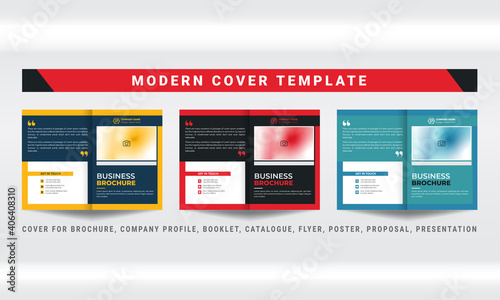 Cover design for annual report, business catalogue, brochure, company profile, book cover, magazine, flyer, presentation, booklet, poster, blue, yellow, red colour. Brochure template layout. Book Cove