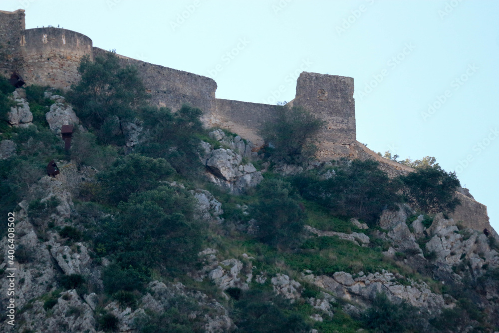 Landscape with Xativa fortress castle on the mountain, Spain