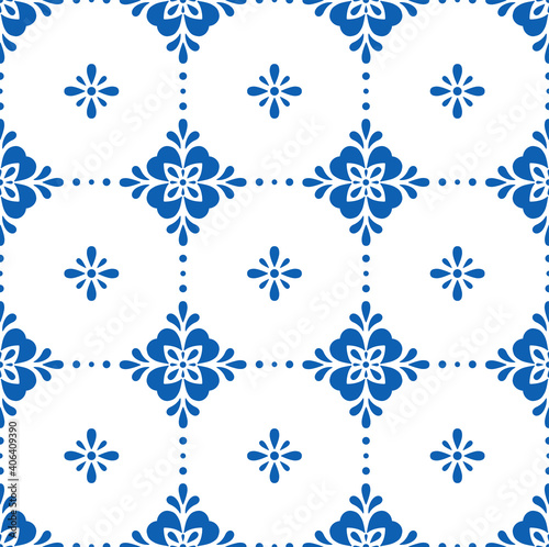White and blue ceramic tile seamless pattern