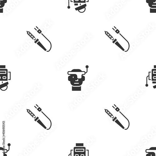 Set Robot, Smart glasses and Soldering iron on seamless pattern. Vector.
