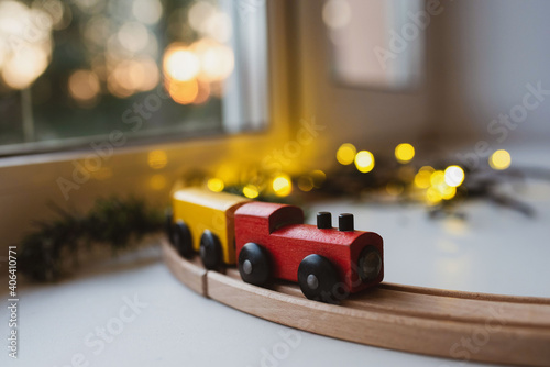 toy train on the railroad