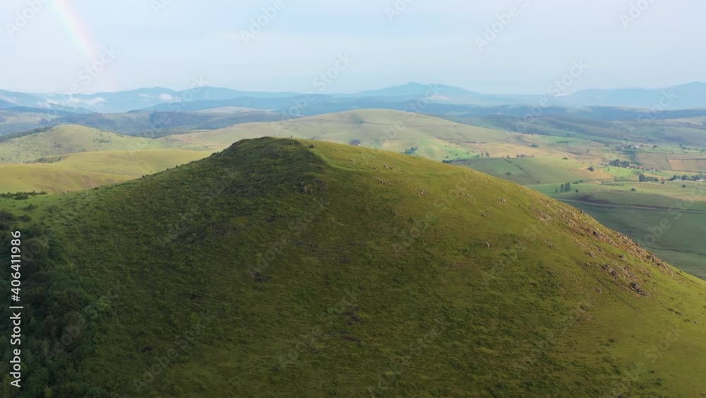Mountain bikers on summit of Jadovnik mountain, Serbian countryside, aerial Mountain bikers on summit of Jadovnik mountain, Serbian countryside, aerial
