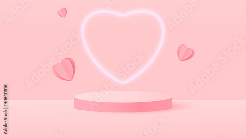 3d render of pink love valentine pastel stages background or texture. Bright pastel podium or pedestal backgrounds. Vector