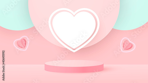 3d render of pink love valentine pastel stages background or texture. Bright pastel podium or pedestal backgrounds. Vector