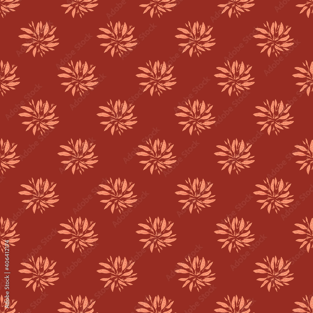 Decorative seamless pattern with doodle hand drawn leaf bouquet print. Maroon background. Decorative seamless pattern with doodle hand drawn leaf bouquet print. Maroon background.