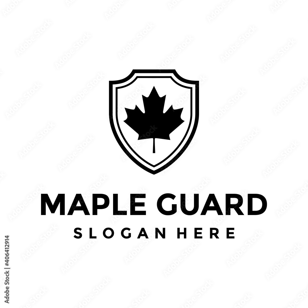 maple leaf with shield logo design template vector maple leaf with shield logo design template vector