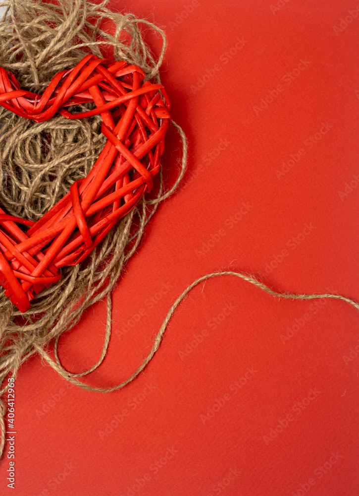 Valentines Day heart shape made of rope and straw Valentines Day heart shape made of rope and straw