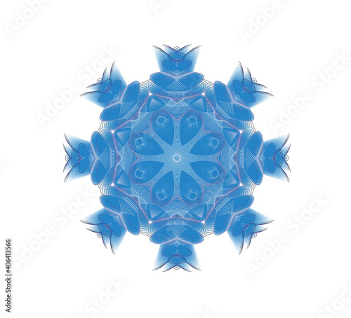 Mandala air painted snowflakes on a white background 