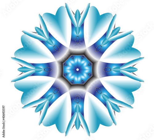 Mandala blue air carved 8 ray star on a white background