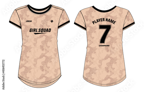 Women Sports Jersey t-shirt design concept Illustration Vector suitable for girls and Ladies for badminton, Soccer, netball, Football, tennis, Volleyball jersey. Sport uniform kit for sports