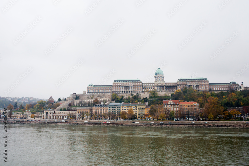 View of Royal Palace in Buda Castle from the Danau riveron a cloudy day