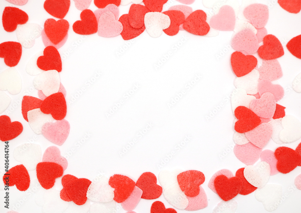 Red pink and white hearts on a white background. Valentine's day concept. Selective focus. Postcard. Background.