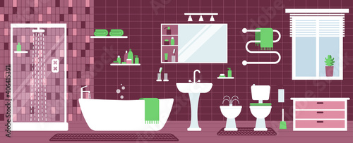 Bathroom interior vector illustration. Home Interior Objects