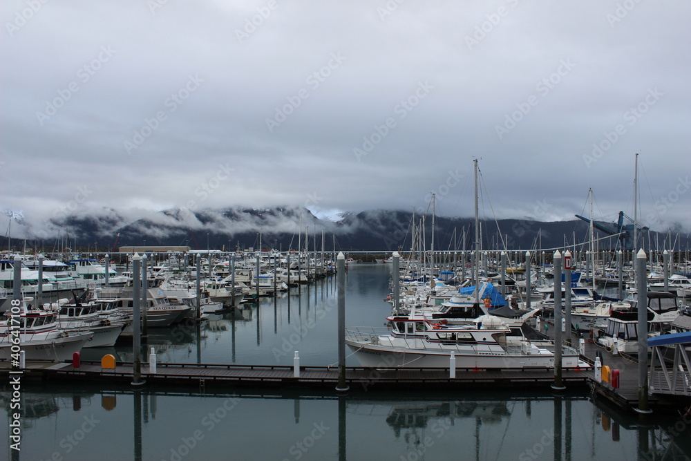 Seward harbor on a foggy morning. Seward, Alaska