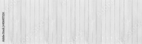 Panorama of White painted vintage old wooden fence texture and seamless background