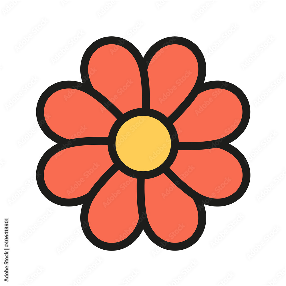 Red flower color flat icon with stroke isolated on white background. Flower vector icon for web, mobile, app and ui design Red flower color flat icon with stroke isolated on white background. Flower vector icon for web, mobile, app and ui design