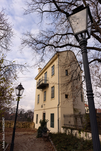 Villa Daubaci, located at the Gric park in the Upper Town, part of the Zagreb city with yellow facade and unusual dimensions, part of the architectural heritage photo