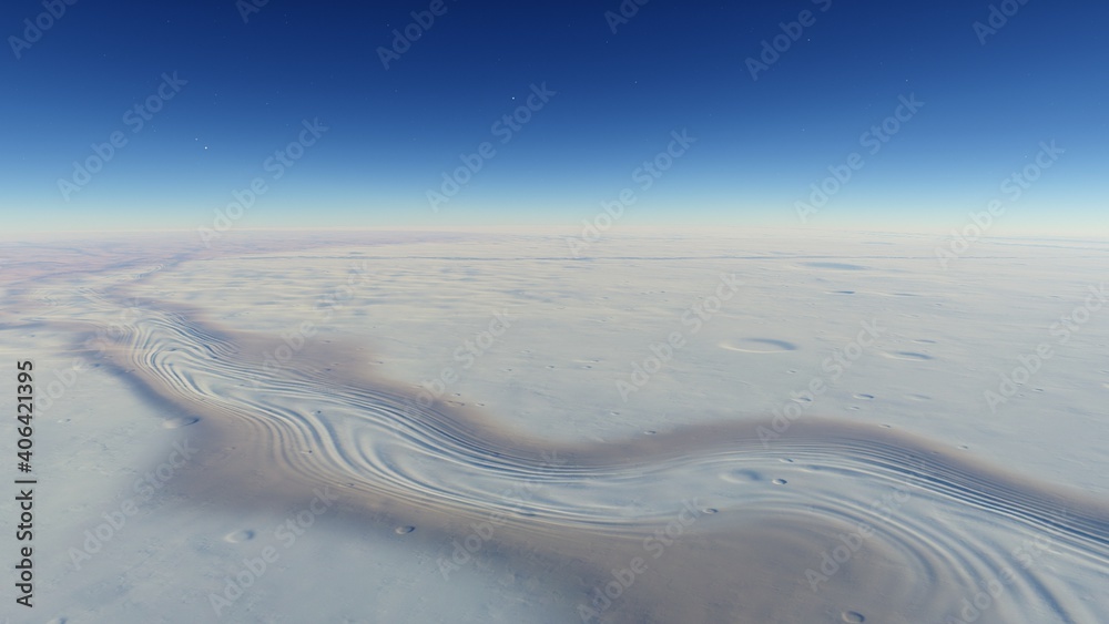 realistic surface of an alien planet, view from the surface of an exo ...