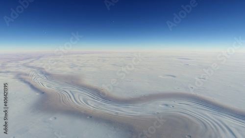 realistic surface of an alien planet, view from the surface of an exo-planet, canyons on an alien planet, stone planet, desert planet 3d render photo