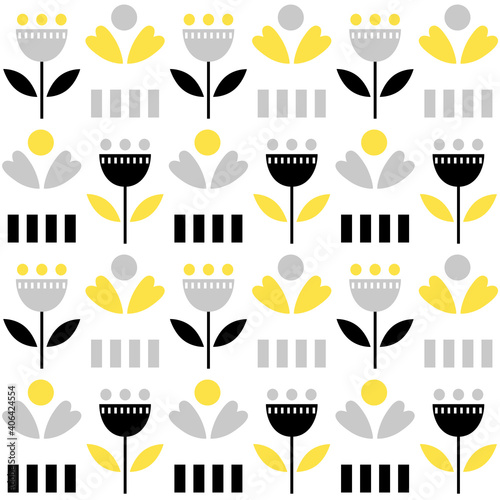 Scandinavian folk art seamless vector pattern with plants in minimalist style