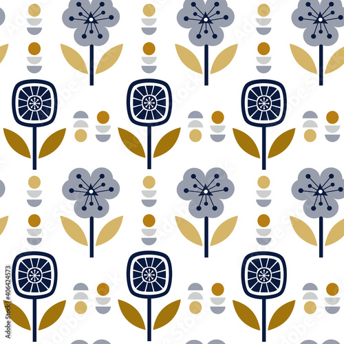 Scandinavian folk art seamless vector pattern with plants in minimalist style