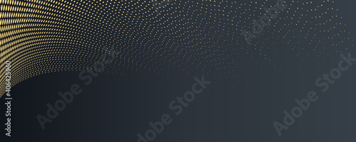Background, black and gold halftone shine dots on geometric triangle pattern, vector. Golden confetti glitter on black gradient background, glittery polygon or 3d abstract card layout