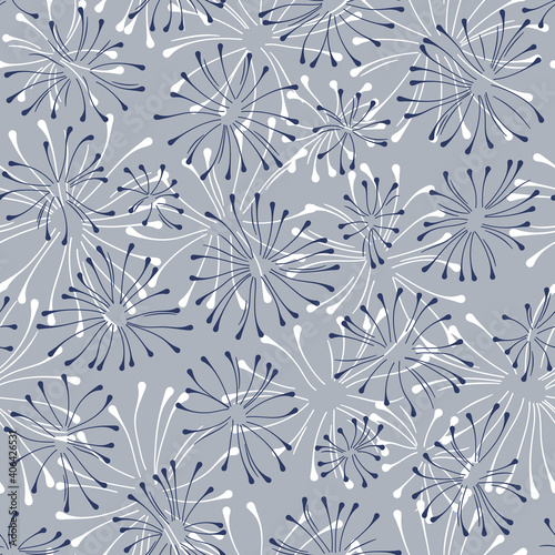 Vector doodle flowers seamless pattern background in gray colors. Monochrome. Repeating vector hand drawn textures.