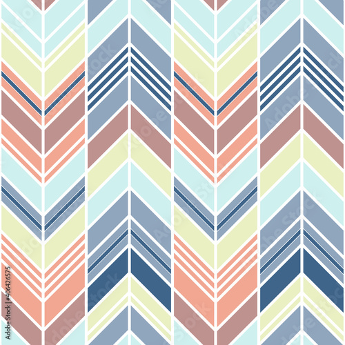 Vector seamless geometry chevron pattern, zigzag mosaic in blue and brown colors. Geometric background for fabric, scrapbooking, wallpaper, wrapping.