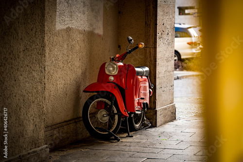 red scooter in backalley of berlin photo