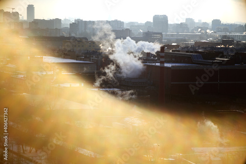 Industrial cityscape. Moscow on a sunny frosty day. Moscow, Russia.
