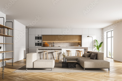 White living room and kitchen interior © ImageFlow