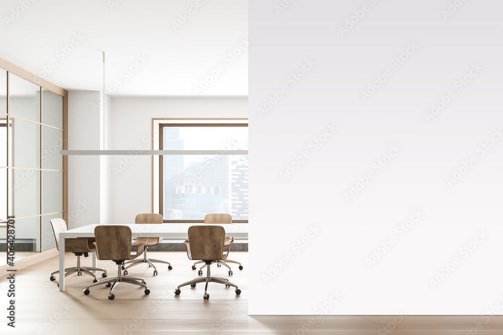 Fototapeta premium White office meeting room interior with mock up wall