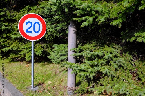 Speed Limit 20 km/ h Sign in the Park.