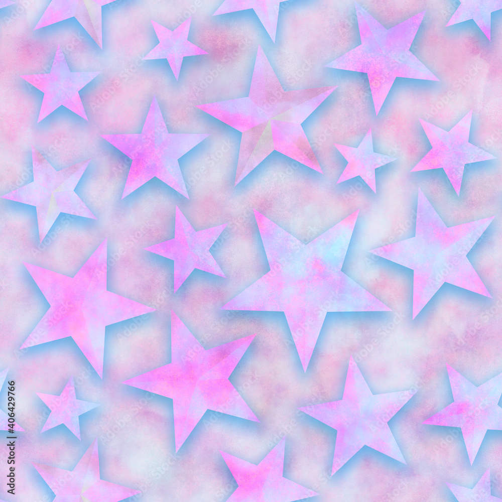Obraz premium Seamless star pattern, star on a pink background. 3D render, illustration. Festive abstract concept. New year, christmas, textiles, paper