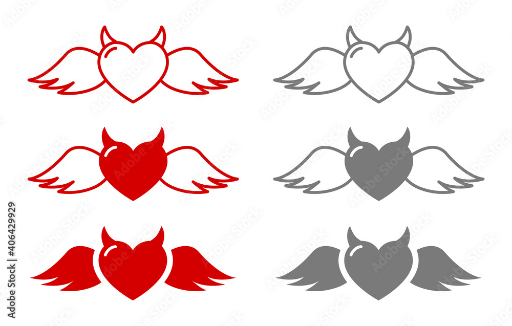 Fototapeta premium heart horns icon set