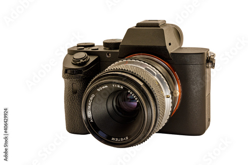 small black camera on a white background
