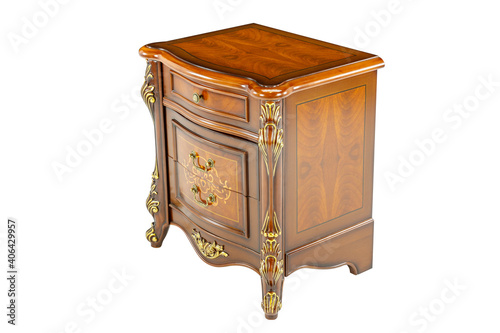 brown small wooden bedside table with drawers