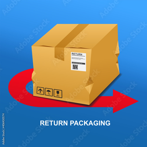 Return packaging concept,sending back damaged parcel vector illustration.