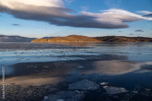 Ice floes float in Lake Baikal