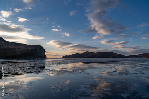 Reflection of the sky in the water of Lake Baikal