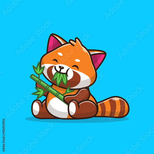 Cute Red Panda Eating Bamboo Cartoon Vector Icon
Illustration. Animal Nature Icon Concept Isolated Premium Vector. Flat Cartoon Style