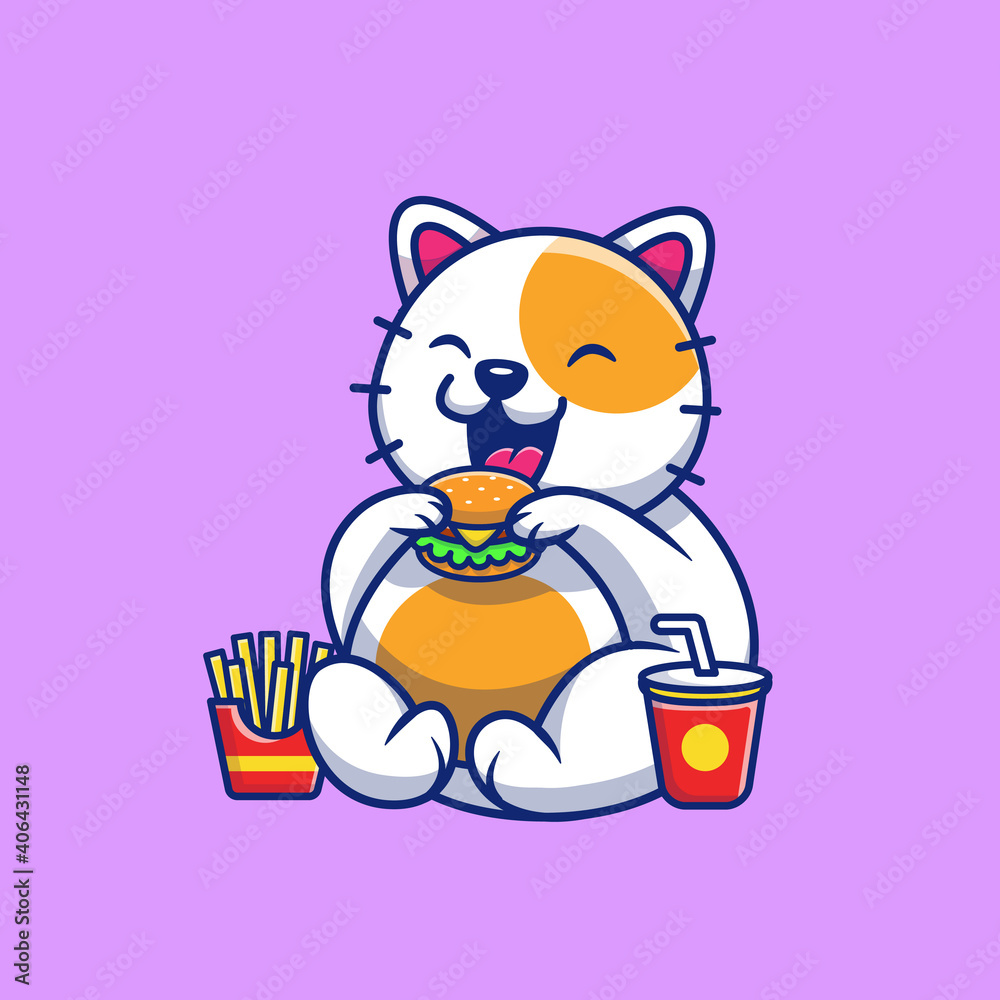 Cute Fat Cat Eating Burger Cartoon Vector Icon Illustration. Animal Food  Icon Concept Isolated Premium Vector. Flat Cartoon Style Stock Vector |  Adobe Stock
